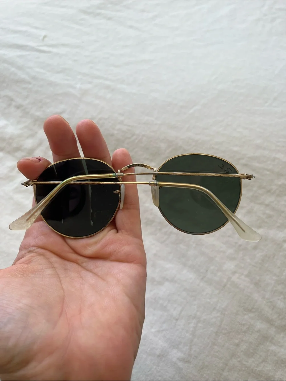 Ray-Ban Gold Frame Sunglasses with Dark Green Lenses - Made in Italy